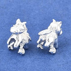 真鍮のアイスピックピンチベイル  中国の銅貨を持った馬  銀  14x14x10.5mm  穴：4mm  ピン：1mm&nbsp;KK-L274-11S