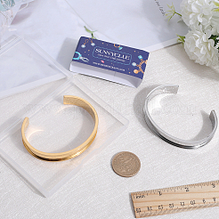 2Pcs 2 Colors 304 Stainless Steel Grooved Cuff Bangles&nbsp;BJEW-SC0001-15