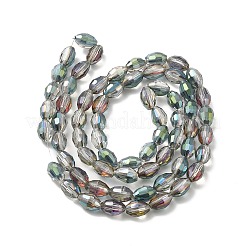 電気メッキガラスビーズセット  半分メッキ  多面カット  オーバル  透明  6x4mm  穴：1mm  約65~68個/連  13.7~14.3インチ&nbsp;EGLA-J013-4x6mm-H02