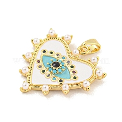 ラックメッキ真鍮マイクロパヴェキュービックジルコニアペンダント  貝殻付きエナメル  長持ちメッキ  鉛フリー＆カドミウムフリー  ナザールボンジュウ付きハート  18KGP本金メッキ  23x22.5x3mm  穴：5x2.5mm&nbsp;KK-M291-21G