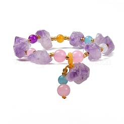 Nuggets Natural Amethyst Stretch Beaded Bracelets&nbsp;BJEW-H546-01