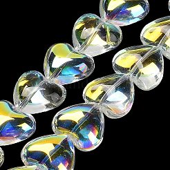 電気メッキガラスビーズセット  ハート  クリアAB  12.5x15x6~6.5mm  穴：1mm  約50個/連  23.62''（60センチメートル）&nbsp;EGLA-B008-01A-AB02