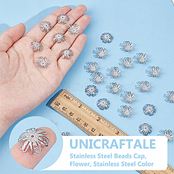 304ステンレススチールビーズキャップ300個  花  ステンレス鋼色  14.6x4mm  穴：1.2mm&nbsp;STAS-UN0056-66