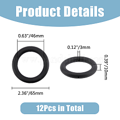 リングシリコンビーズ12個  DIYネックレスの製作  ブラック  65x10mm  穴：3mm  内径：46mm&nbsp;SIL-DC0001-51