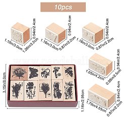 DIYスクラップブックセット  木製切手付き  蝶と植物の模様を持つ長方形  バリーウッド  22~42x22~45.5x24mm  10個/箱&nbsp;DIY-WH0096-26