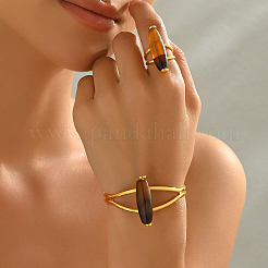 Oval Natural Agate Cuff Bangle & Ring Sets for Women&nbsp;KS8152