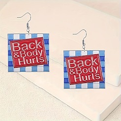 Square with Word Back & Body Hurts Acrylic Dangle Earrings&nbsp;FS-WGDBEE3-01