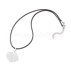 Electroplated Glass Beaded Heart Pendant Black Waxed Cotton Cord Necklaces for Women&nbsp;NJEW-MZ00120-01