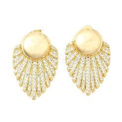 Brass Clear Cubic Zirconia Flat Round Stud Earrings&nbsp;EJEW-C147-03G
