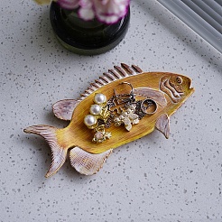魚の樹脂製ジュエリープレート  指輪収納トレー  ネックレス  ピアス  ゴールド  197x104x15mm&nbsp;PW-WG8244C-01