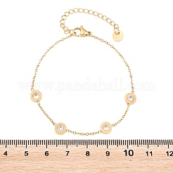 304ステンレススチール製パヴェラインストーンリンクブレスレット  女性用アズキチェーンブレスレット  フラットラウンド  イオンプレーティング（ip）  長持ちメッキ  ゴールドカラー  クリスタル  7.68インチ（19.5cm）&nbsp;SA-D001-04B-G