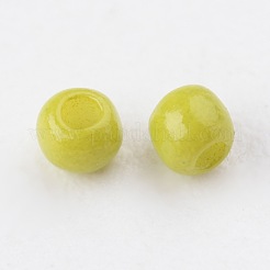 12/0グレードの丸いガラスシードビーズ  焼き付け塗料  黄緑  12/0  2x1.5mm  穴：0.7mm  約30000個/袋&nbsp;SEED-Q009-FJX25