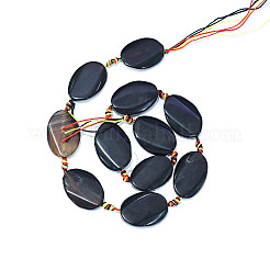天然バンド /縞aビーズ連売り  染め＆加熱  オーバル  ブラック  28~31x20~21x5~6mm  穴：2~2.5mm  約11個/連  16.1インチ〜16.3インチ（41~41.5cm）&nbsp;G-I245-58C