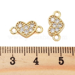 Rack Plating Brass Pave Clear Cubic Zirconia Heart Links Connector Charms&nbsp;KK-S379-26G