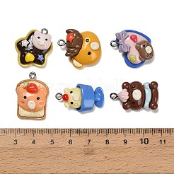 クマをテーマにした不透明樹脂ペンダント  混合形状チャーム  プラチナトーンループ付き  ミックスカラー  22.5~26.5x15.5~22x6~9.5mm  穴：2mm&nbsp;RESI-B047-03