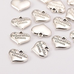 Wedding Theme Antique Silver Tone Tibetan Style Heart with Father of the Groom Rhinestone Charms&nbsp;TIBEP-N005-13D
