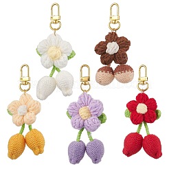 手作りかぎ針編みのコットン製桜の花の吊り飾り  合金回転式ナスカン付き  ミックスカラー  95~118mm&nbsp;HJEW-JM02667