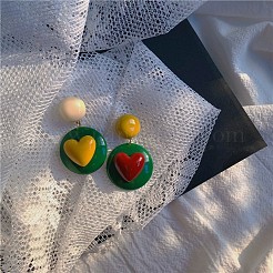 アクリルスタッドダングルイヤリング  ハート付きフラットラウンド  カラフル  25mm&nbsp;WG8CE59-01