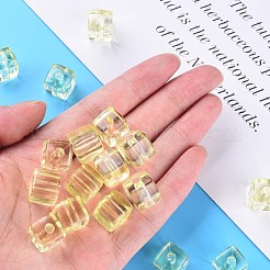 透明なアクリルビーズ  正方形  緑黄  13x12.5x12.5mm  穴：3.5mm  約162個/500g&nbsp;MACR-S373-104-B05