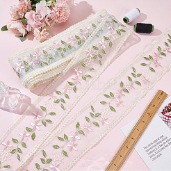 15ヤードのポリエステル刺繍フラワーレースリボン  家の装飾  ミスティローズ  3-3/8インチ（85mm）&nbsp;OCOR-WH0078-223