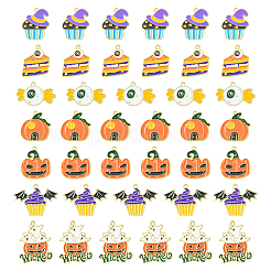 35 個 7 スタイルハロウィン合金エナメルペンダント  かぼちゃのジャック・オ・ランタンとお菓子とコウモリとケーキ  オレンジ  16~28.5x17~30x1mm  穴：1.5mm  5個/スタイル&nbsp;ENAM-CJ0003-98