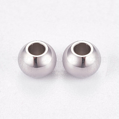 変色しにくい304ステンレススチールの滑らかな丸型スペーサービーズ  ステンレス鋼色  4x3mm  穴：1.5mm&nbsp;X-STAS-M006-01D