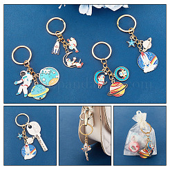 2Sets Space Theme Alloy Enamel Pendants Keychains&nbsp;KEYC-GA0001-25