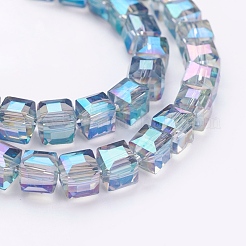 電気メッキガラスビーズ連売り  多面カット  キューブ  ミディアムアクアマリン  6x6x6mm  穴：1mm  約100個/連  21.6インチ&nbsp;X-EGLA-R064-6mm-09
