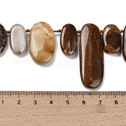 天然石ペトリファイドウッドビーズ連売り  フラットオーバル  トップ掘削  7~27x8~21.5x4.5~6.5mm  穴：1mm  約28個/連  16.34~16.54インチ（41.5~42cm）&nbsp;G-C253-07