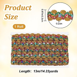 ポリエステル編組レースリボン  スパンコール付きウェーブリボン  服装アクセサリー  7/8インチ（22mm）  約14.22ヤード（13m）/カード&nbsp;OCOR-WH0046-26