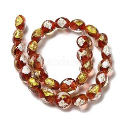 Handmade Gold Foil and Silver Foil Lampwork Flat Round Beads&nbsp;FOIL-C001-02D