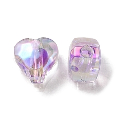 UVメッキレインボー虹色アクリルビーズ  ツートンカラーの二層ビーズ  ハート  ミディアムアクアマリン  11x11.5x8mm  穴：3mm&nbsp;OACR-F004-05F