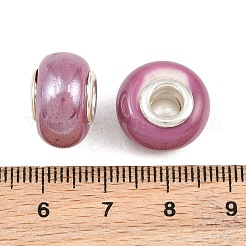 手作り陶器ヨーロピアンビーズ  シルバーカラーの真鍮の二重コアを持つ  ロンデル  パープル  15x10~11mm  穴：5mm&nbsp;OPDL-G001-6