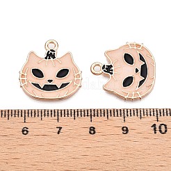 ハロウィーンテーマラックメッキ蓄光合金エナメルペンダント  暗闇で光る  猫のチャーム  ゴールドカラー  20x19.5x1mm  穴：1.8mm&nbsp;ENAM-N056-239G