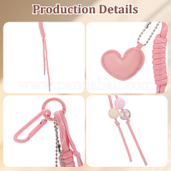 2Pcs 2 Colors Heart PU Leather & Polyester Rope Pendant Decorations&nbsp;HJEW-GF0001-62