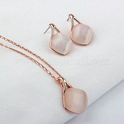 Rhombus Alloy Cat Eye Pendant Necklaces & Stud Earrings Sets for Women&nbsp;FS-WGD2AB8-01
