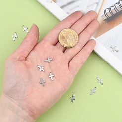変色しない304ステンレススチールの小さなクロスチャーム  ステンレス鋼色  12x7x1mm  穴：1.4mm&nbsp;X-STAS-E104-34P
