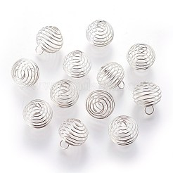 鉄線のペンダント  スパイラルビーズケージペンダント  ラウンド  銀  15~16x14mm  穴：4~5mm&nbsp;IFIN-R231-14mm-S
