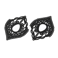 スプレー塗装された403ステンレススチール製シャンデリア部品リンク  フィリグリー花  ブラック  41x30.5x0.5mm  穴：0.9mm＆0.8mm&nbsp;SA-CBA5926-03