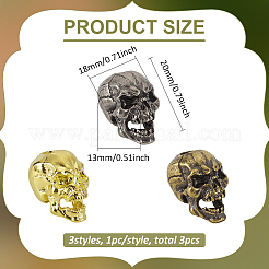 3個3スタイル真鍮ビーズ  スカル  ミックスカラー  20x18x13mm  穴：6mm&nbsp;KK-FG0001-20