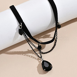 Glass Teardrop Tassel Alloy Chain Velvet Cord Anklets for Women&nbsp;FS-WGE307F-01