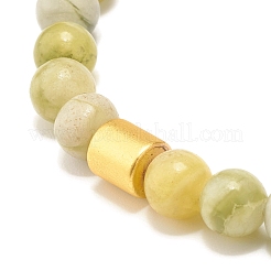 Natural Qinghua Jade Round Beaded Stretch Bracelet with Column Synthetic Hematite&nbsp;BJEW-JB07574-01