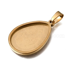 304ステンレススチールペンダントカボションセッティング  ゴールドカラー  ティアドロップ  トレイ：25x18.5mm  31x21x2mm  穴：6x4mm&nbsp;SA-CBA8A58-01B-G