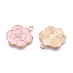 合金エナメルチャーム  ライトゴールド  鉛フリー＆カドミウムフリー  花のチャーム  ピンク  21x17.5x1.5mm  穴：1.8mm&nbsp;ENAM-T020-36B