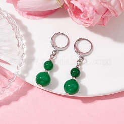 Round Natural Malaysia Jade Dangle Earrings&nbsp;EJEW-JE05536-01