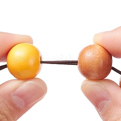 ラウンド & ポリゴン ナチュラル ウッド ビーズ ストレッチ ブレスレット キーホルダー  ポリコットン タッセル ペンダントと合金パーツ  ミックスカラー  17.5~18cm&nbsp;KEYC-JKC00319
