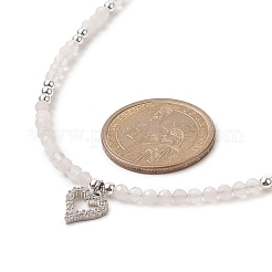 Clear Cubic Zirconia Heart Pendant Necklace with Natural Rose Quartz Beaded Chains for Women&nbsp;NJEW-JN04271-02