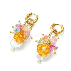 Natural Nucleated Baroque Keshi Pearl & Brass & 202 Stainless Steel & Glass Hoop Dangle Earrings&nbsp;EJEW-JE07262
