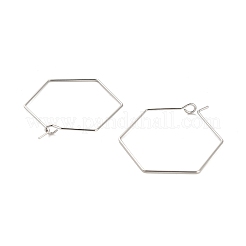 真鍮製フープピアスパーツ  六角  プラチナメッキ  32x25.5x0.7mm&nbsp;KK-R112-039A