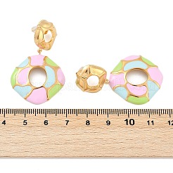 304ステンレススチールエナメルダングルスタッドピアス（女性用）  菱形  ゴールドカラー  ピンク  43x26.5mm&nbsp;EJEW-F353-01G-01